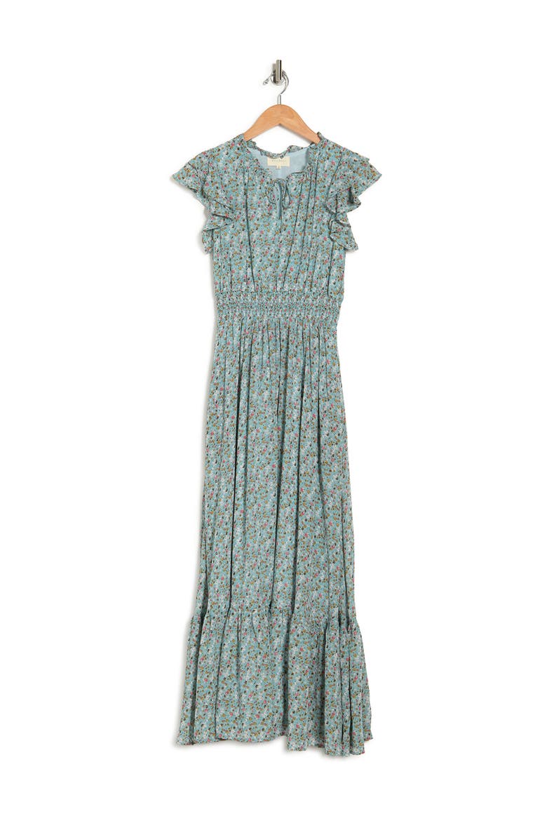 High Neck Ruffle Sleeve Maxi Dress, Alternate, color, BLUE FLORAL