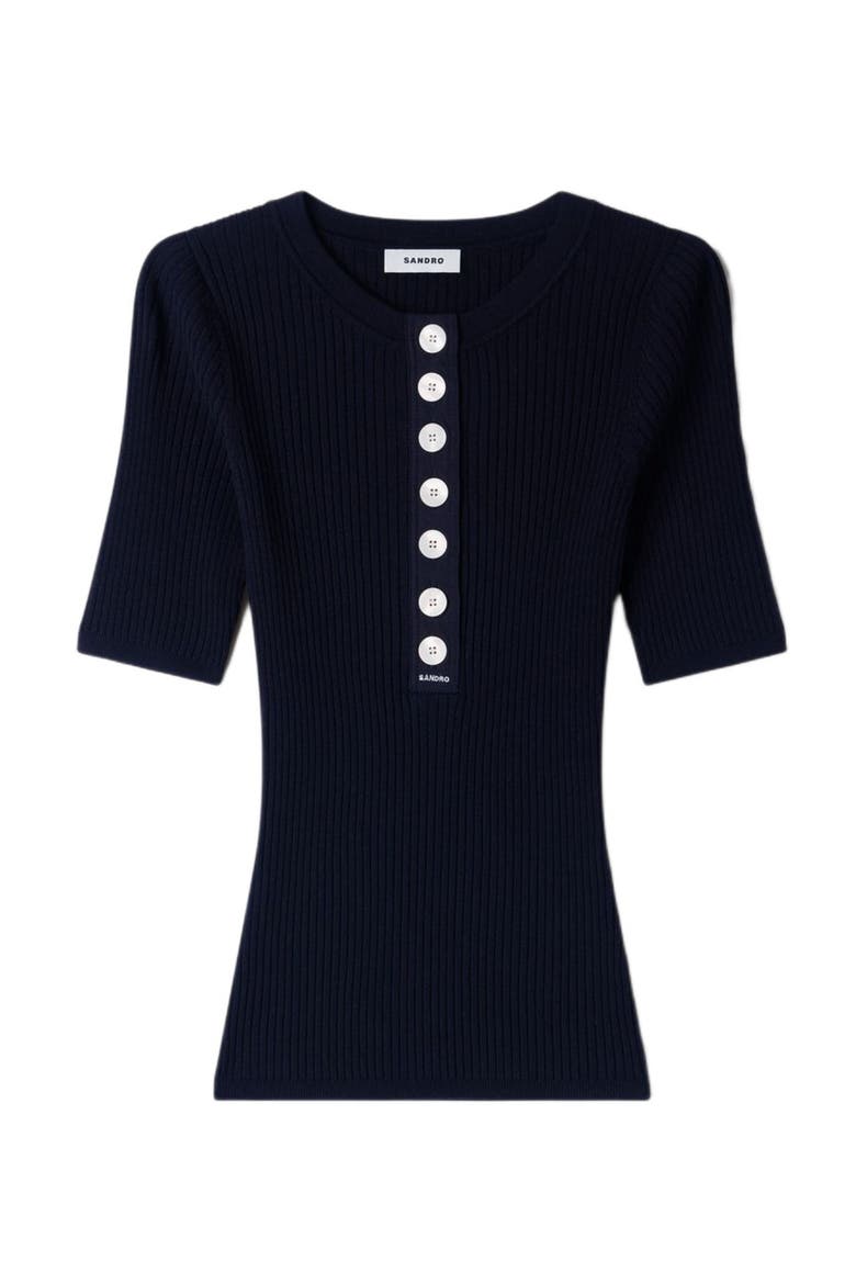 Sweater with ribbed button placket, Alternate, color, Black