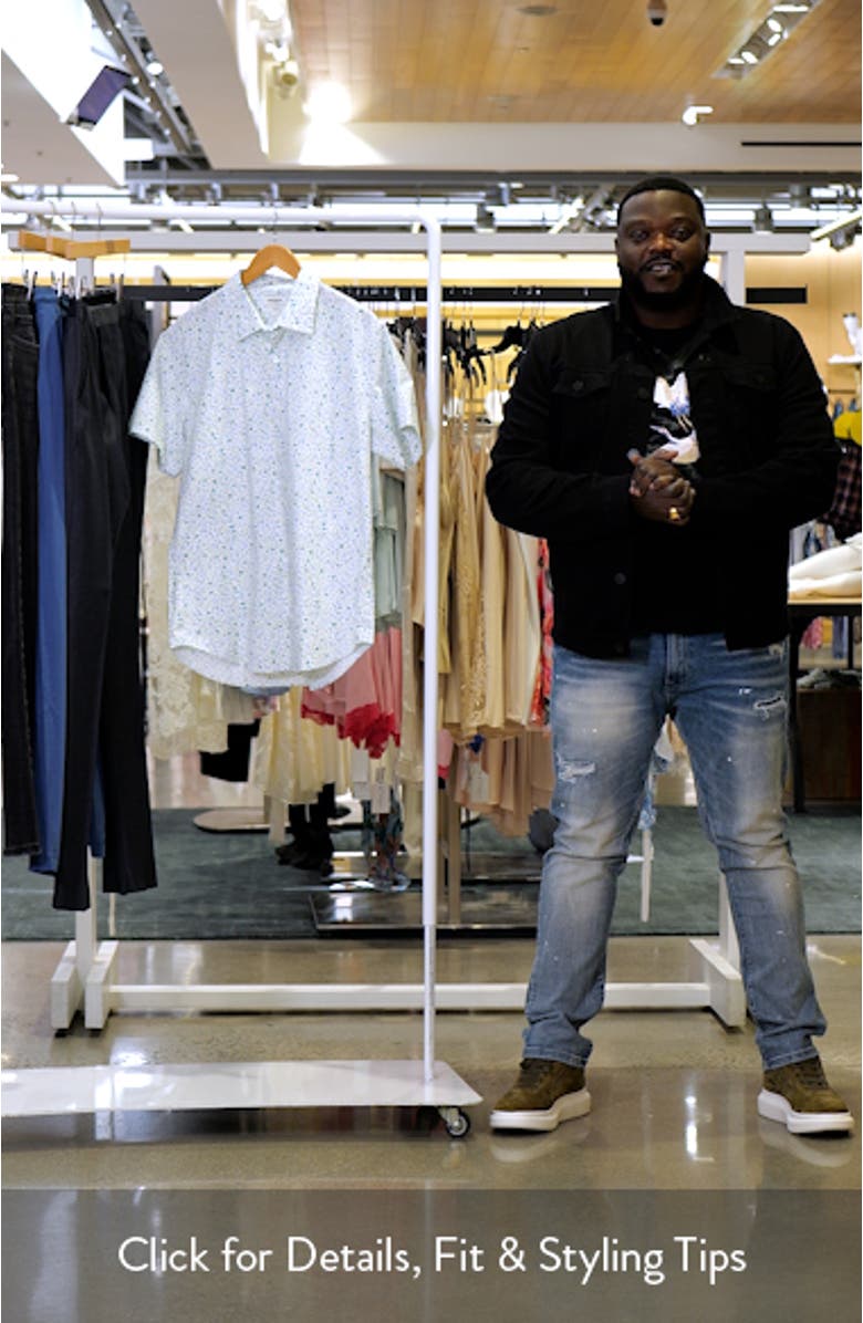 Riviera Floral Short Sleeve Stretch Cotton Poplin Button-Up Shirt, sales video thumbnail