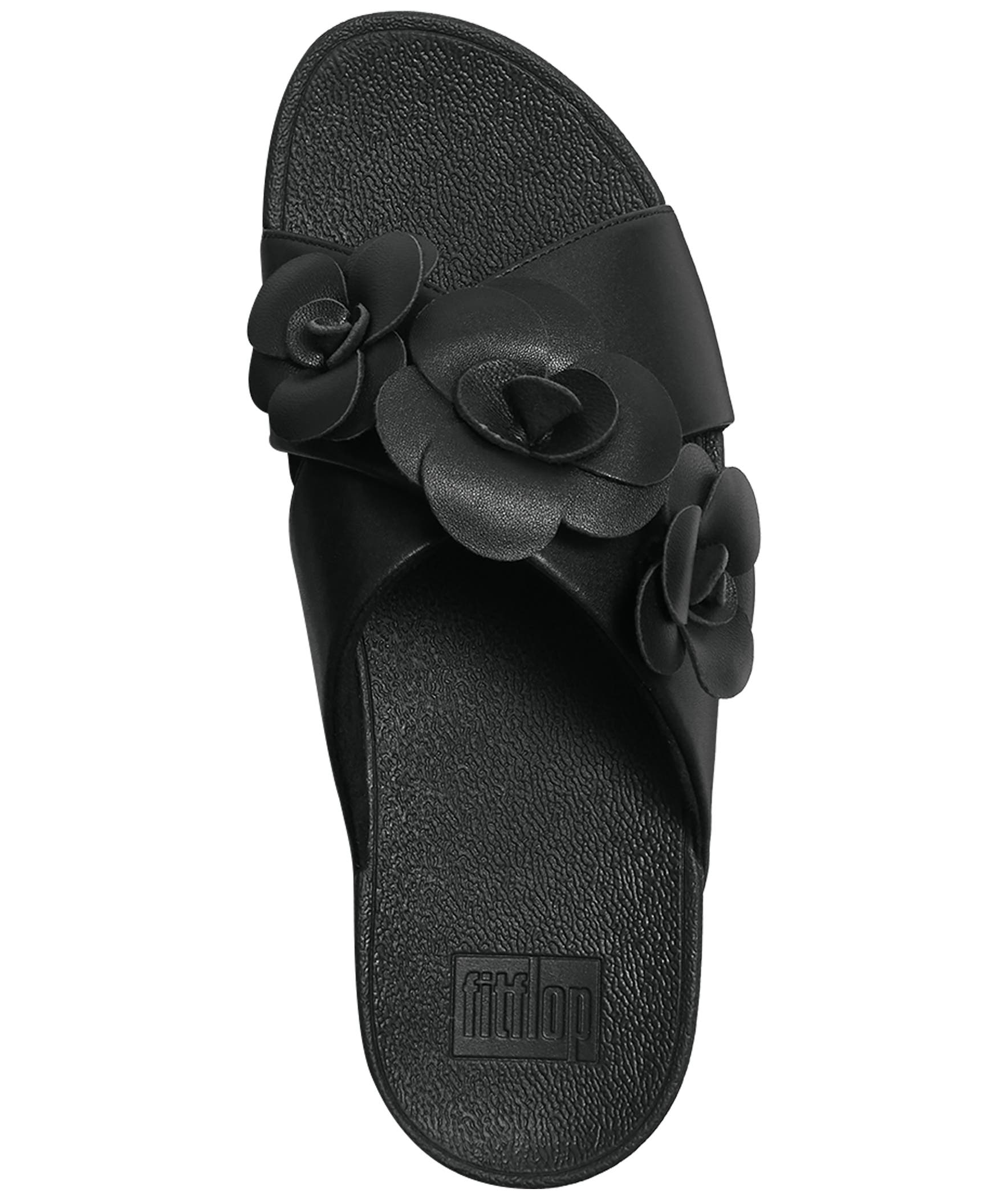 Lulu Flower Cross Slides, Alternate, color, Black