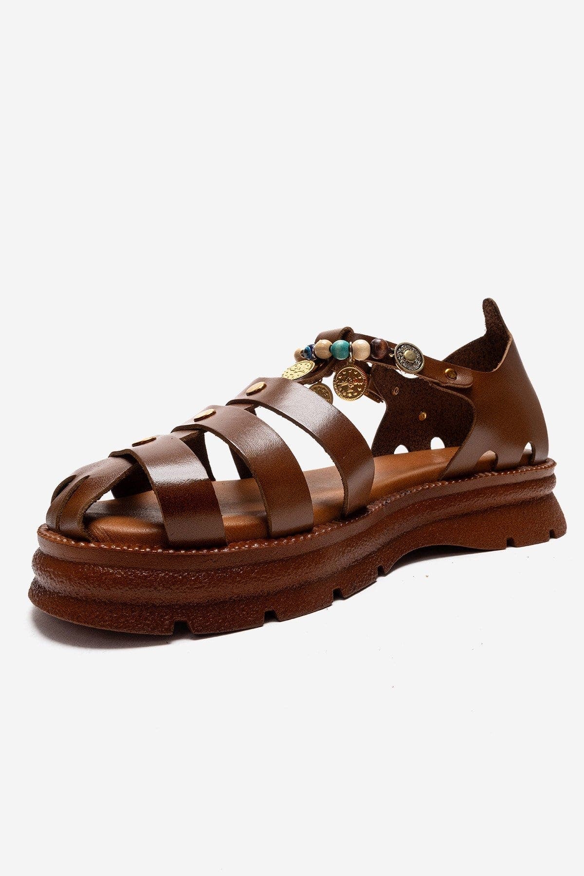 Solis Leather Beaded Sandal, Alternate, color, Cognac