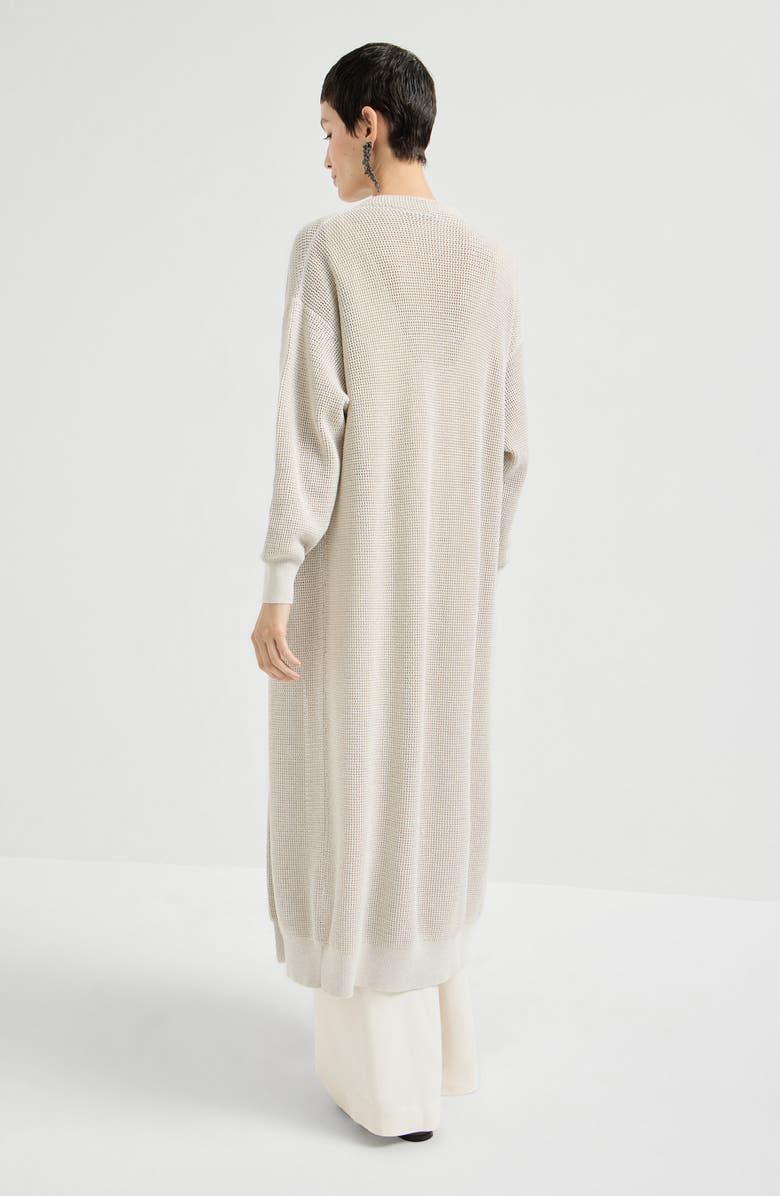 Brunello Cucinelli Sparkling net long cardigan, Alternate, color, Oat