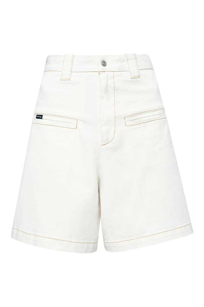 Timothy High Waist Knee Length Denim Shorts, Alternate, color, CREAM