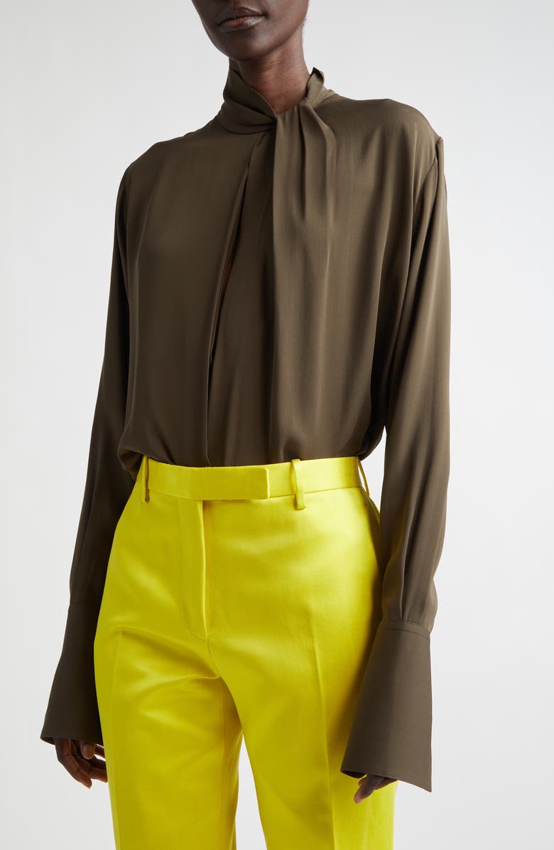 TOM FORD Keyhole Cutout Washed Silk Georgette Top, Alternate, color, Kb349 Desert Palm