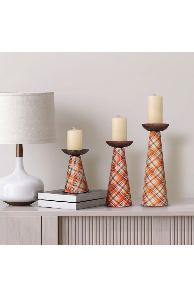 Mela Artisans Plaid Pillar Candleholder Set - Ochre, Alternate, color, Ochre