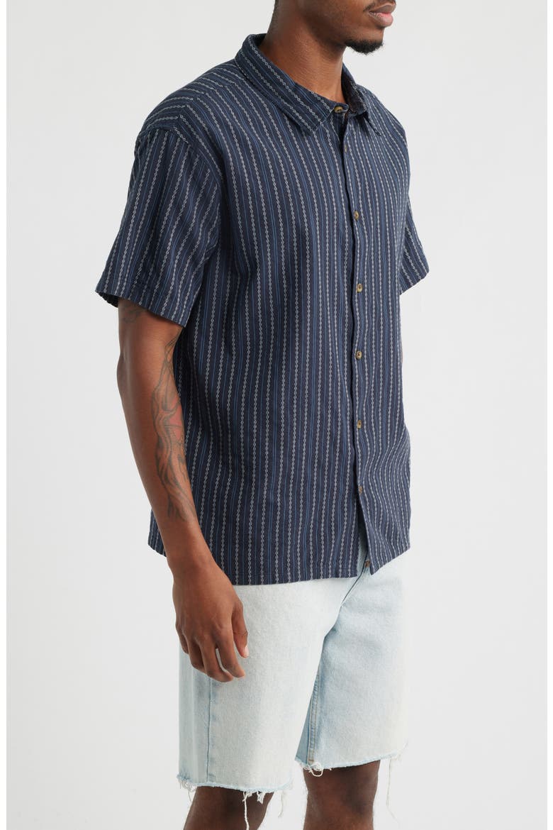 Garage Sandon Mixed Stripe Jacquard Short Sleeve Button-Up Shirt, Alternate, color, TRUE NAVY