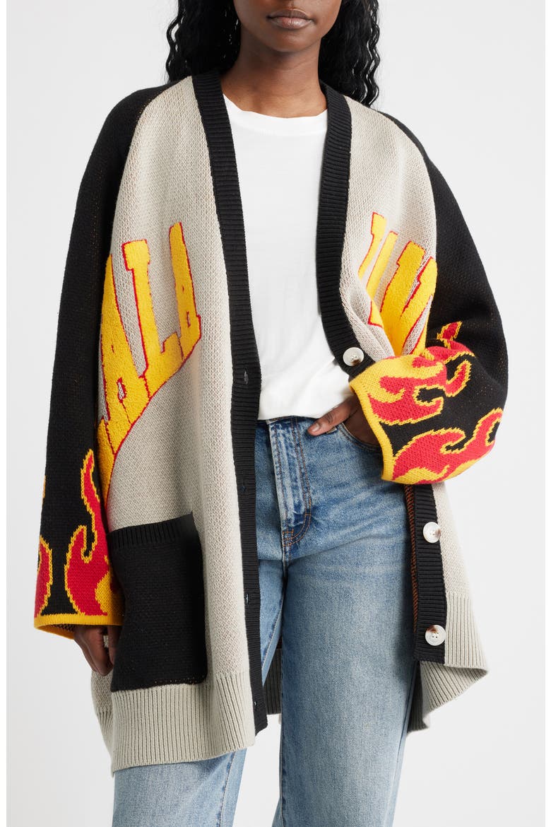 Biker Club Oversize Cardigan, Main, color, GREY AND BLACK