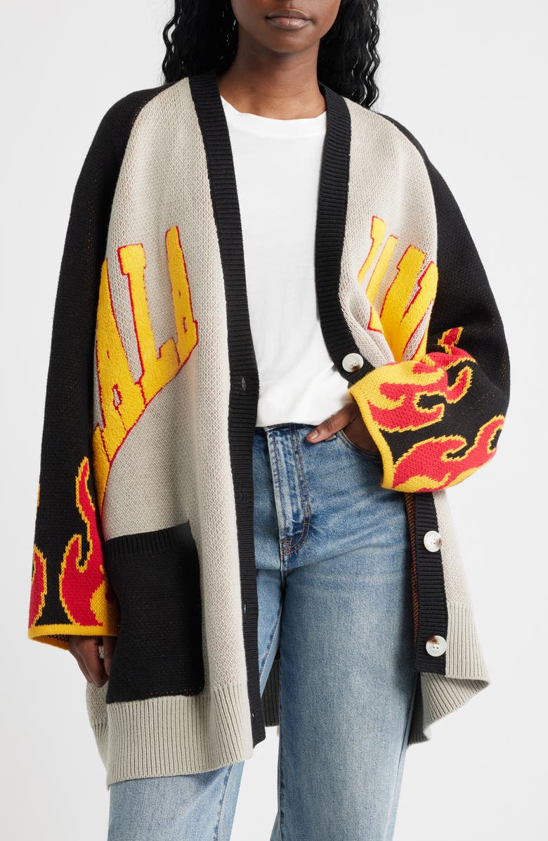 Dressed in Lala Biker Club Oversize Cardigan, Main, color, Grey And Black