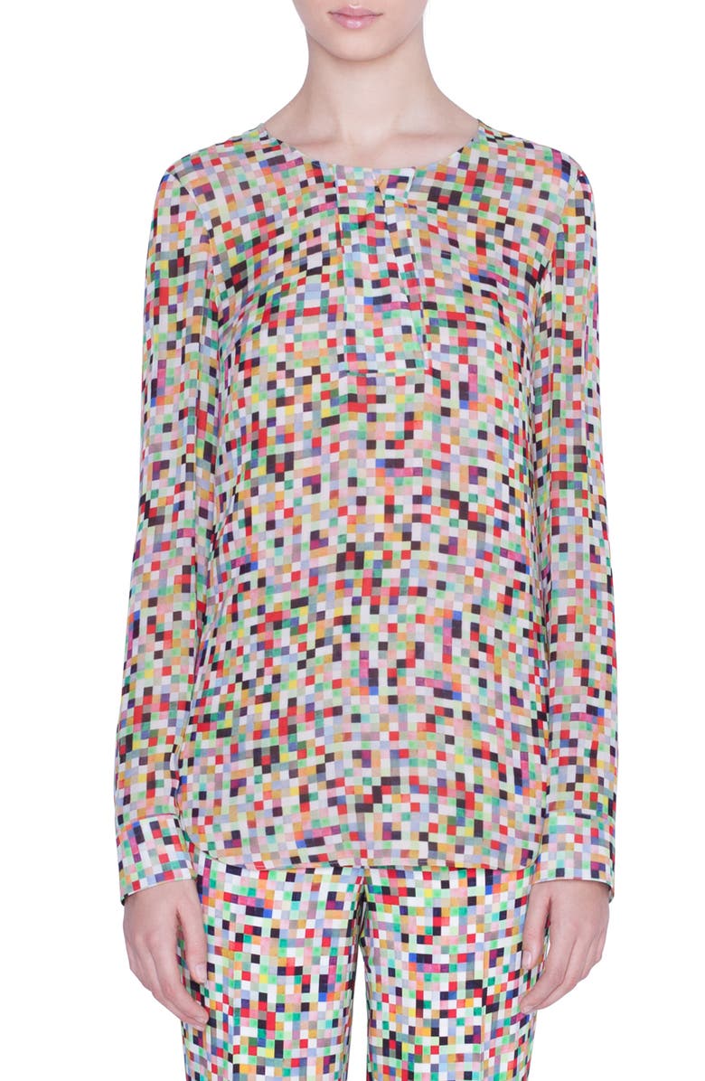 Akris punto Pixel Print Silk Blouse, Main, color,