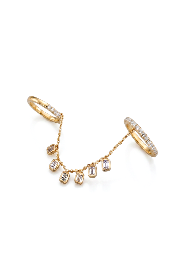 Lab Grown Diamond Emerald Double Dangling Double Ring, Main, color, Gold