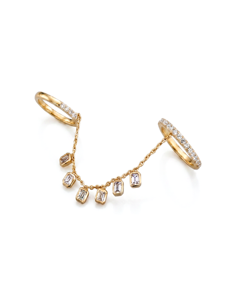 Lab Grown Diamond Emerald Double Dangling Double Ring