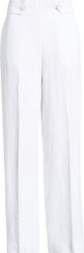 Anne Klein Button Tab Pull-On Linen Blend Wide Leg Pants