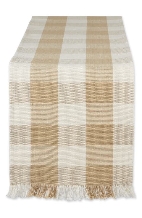Checkered Fringe Cotton Table Runner