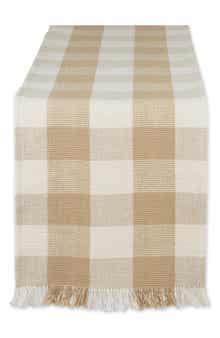 Design Imports Checkered Fringe Cotton Table Runner