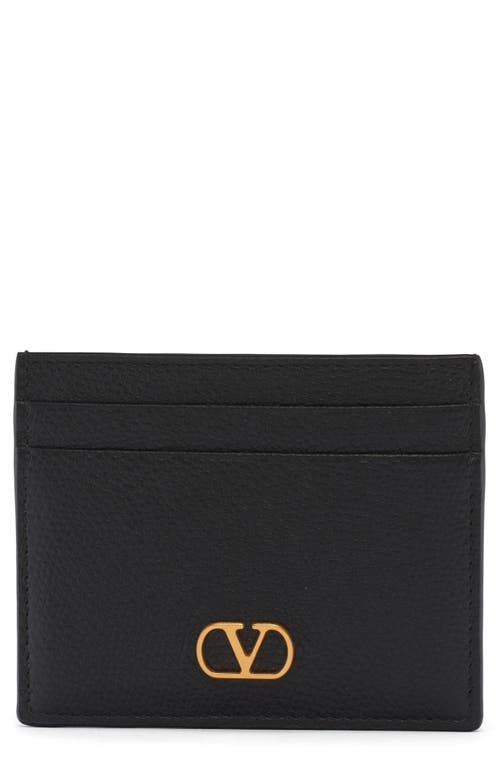 Valentino Garavani Vlogo Signature Leather Card Case In Black