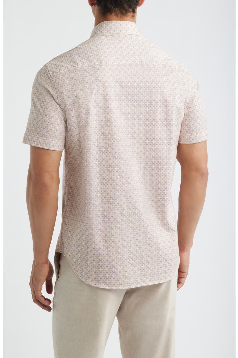 Miles OoohCotton® Geo Print Short Sleeve Button-Up Shirt, Alternate, color, SIENNA