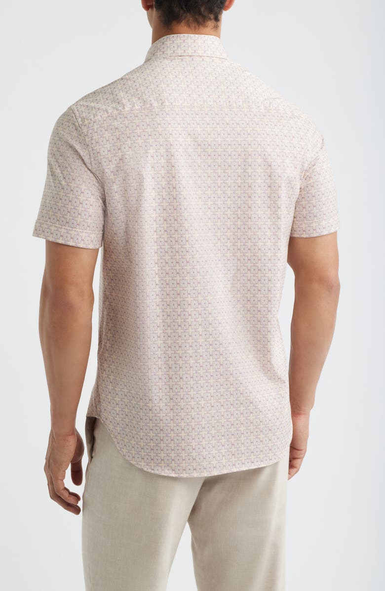 Bugatchi Miles OoohCotton<sup>®</sup> Geo Print Short Sleeve Button-Up Shirt, Alternate, color, Sienna