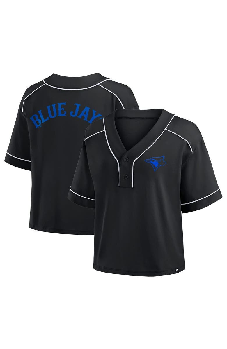 FANATICS Women's Fanatics Black Toronto Blue Jays Oversized Champ Game Cropped V-Neck T-Shirt, Main, color,