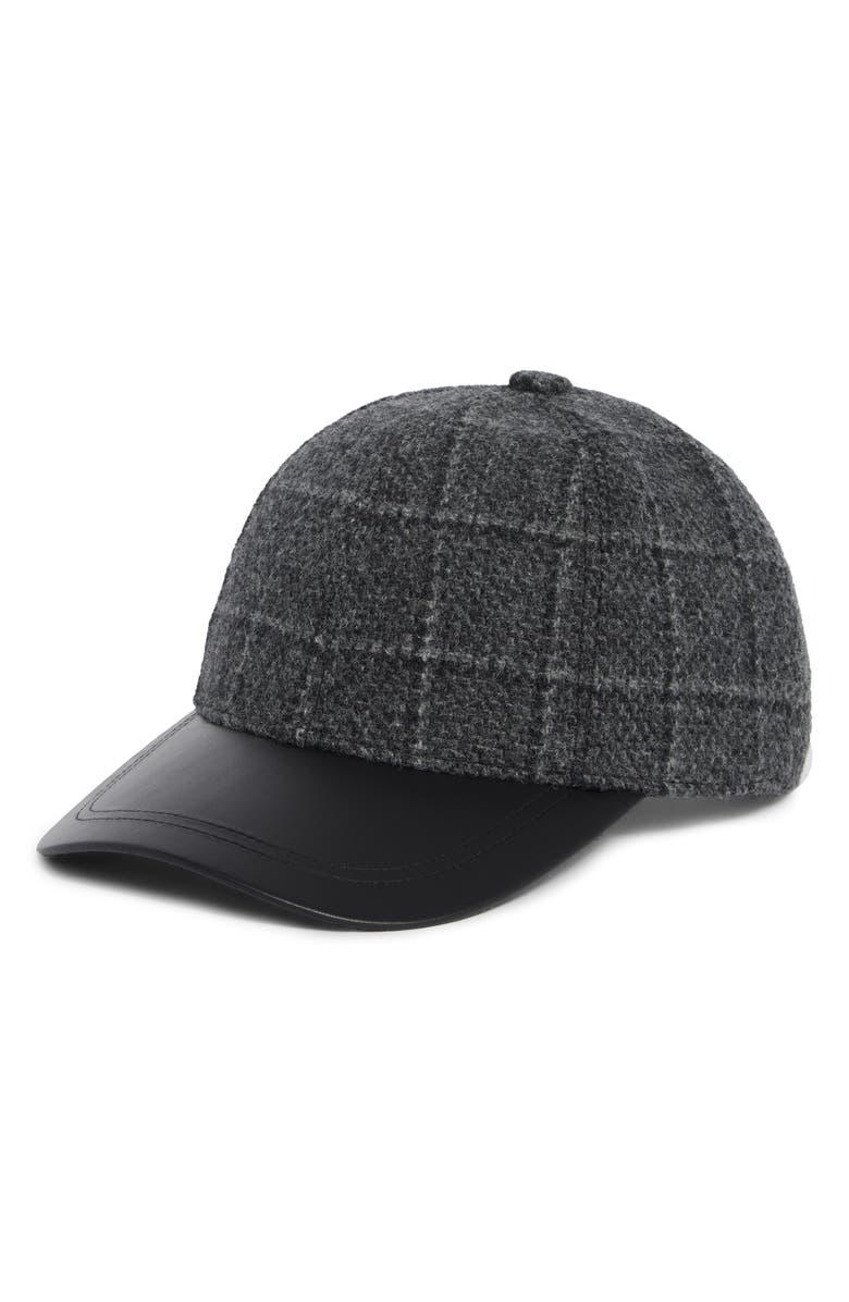 Nordstrom Wool & Cashmere Baseball Cap with Faux Leather Bill, Main, color, Charcoal Multi