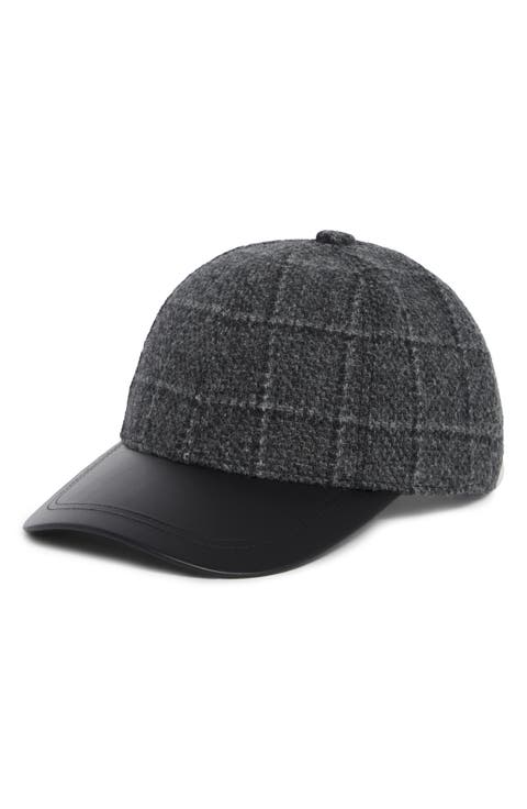 Wool & Cashmere Baseball Cap with Faux Leather Bill