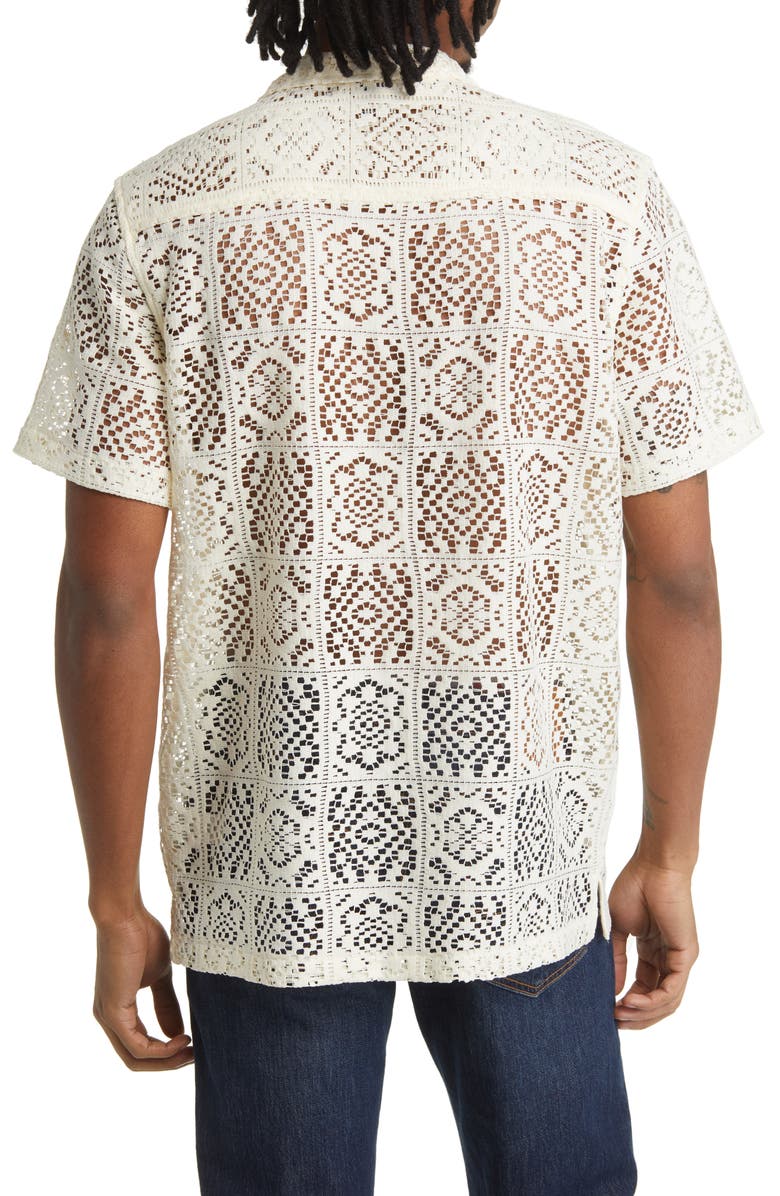 CONEY ISLAND PICNIC Flight Regular Fit Crochet Short Sleeve Button-Up Shirt, Alternate, color, 