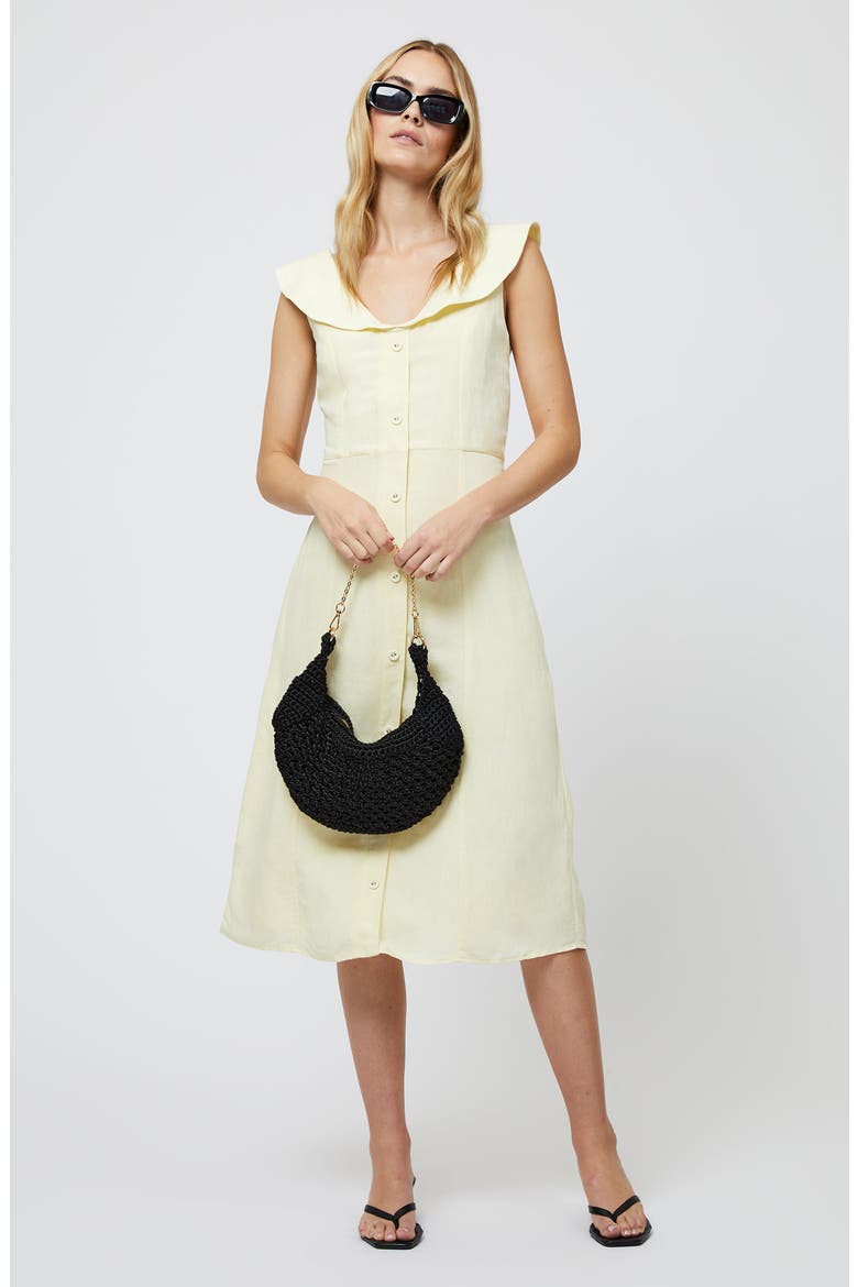 Birdie Peter Pan Collar Linen Blend Dress, Alternate, color, CORNSILK YELLOW