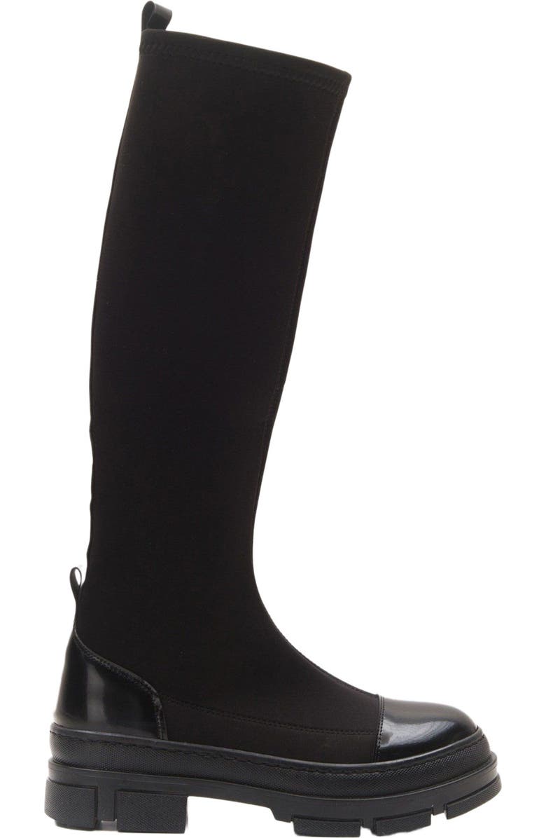 Prologue Shoes Bella Stretch Scuba Knee High Boot, Main, color, Black Faux Leather