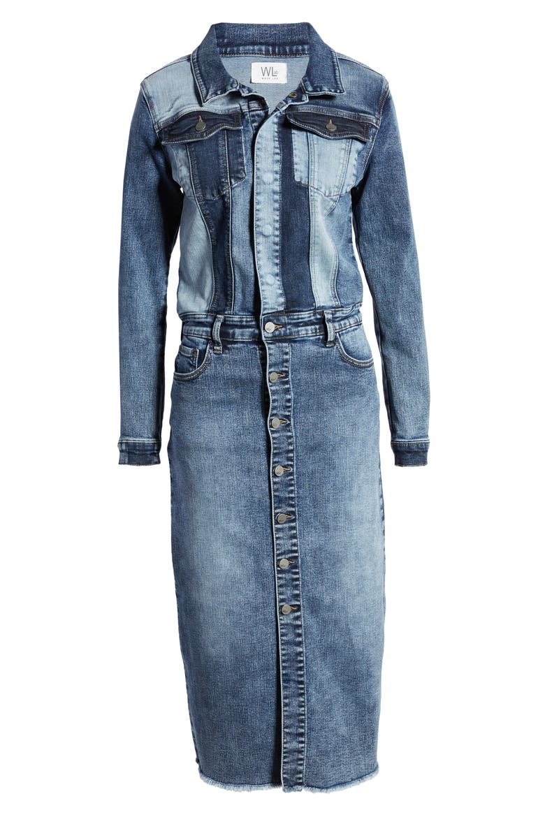 Long Sleeve Denim Midi Dress, Alternate, color, BLUE