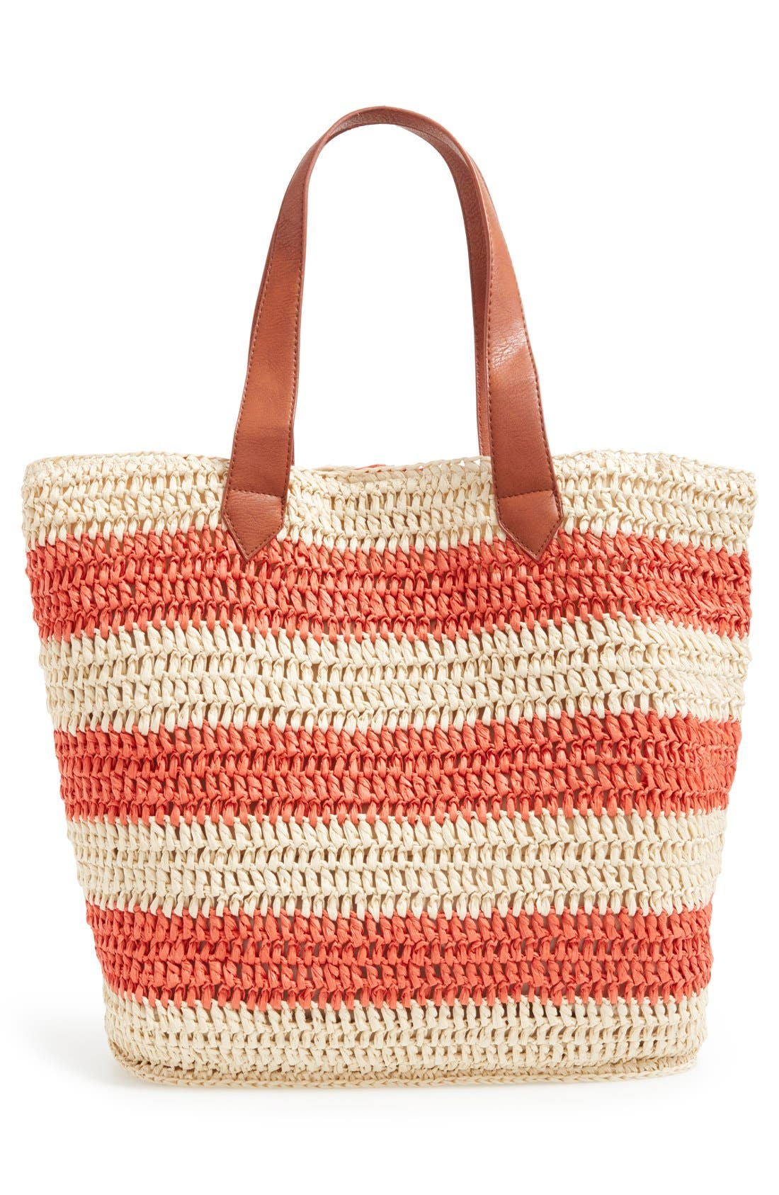 'Sherwood' Straw Beach Tote, Alternate, color, CORAL/ NATURAL