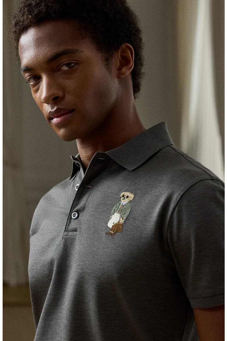 Polo Bear Patch Cotton Piqué Knit Polo, Alternate, color, MED GREY MELANGE