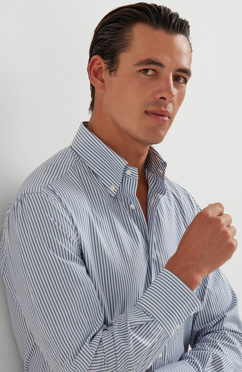 Brunello Cucinelli Striped poplin shirt, Alternate, color, Azure