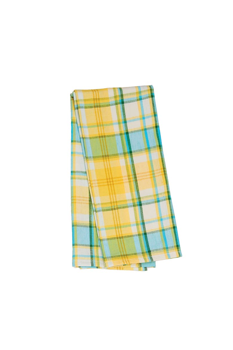 Citrus Mist Plaid Woven Cotton Kitchen Towel, Main, color, Yellow