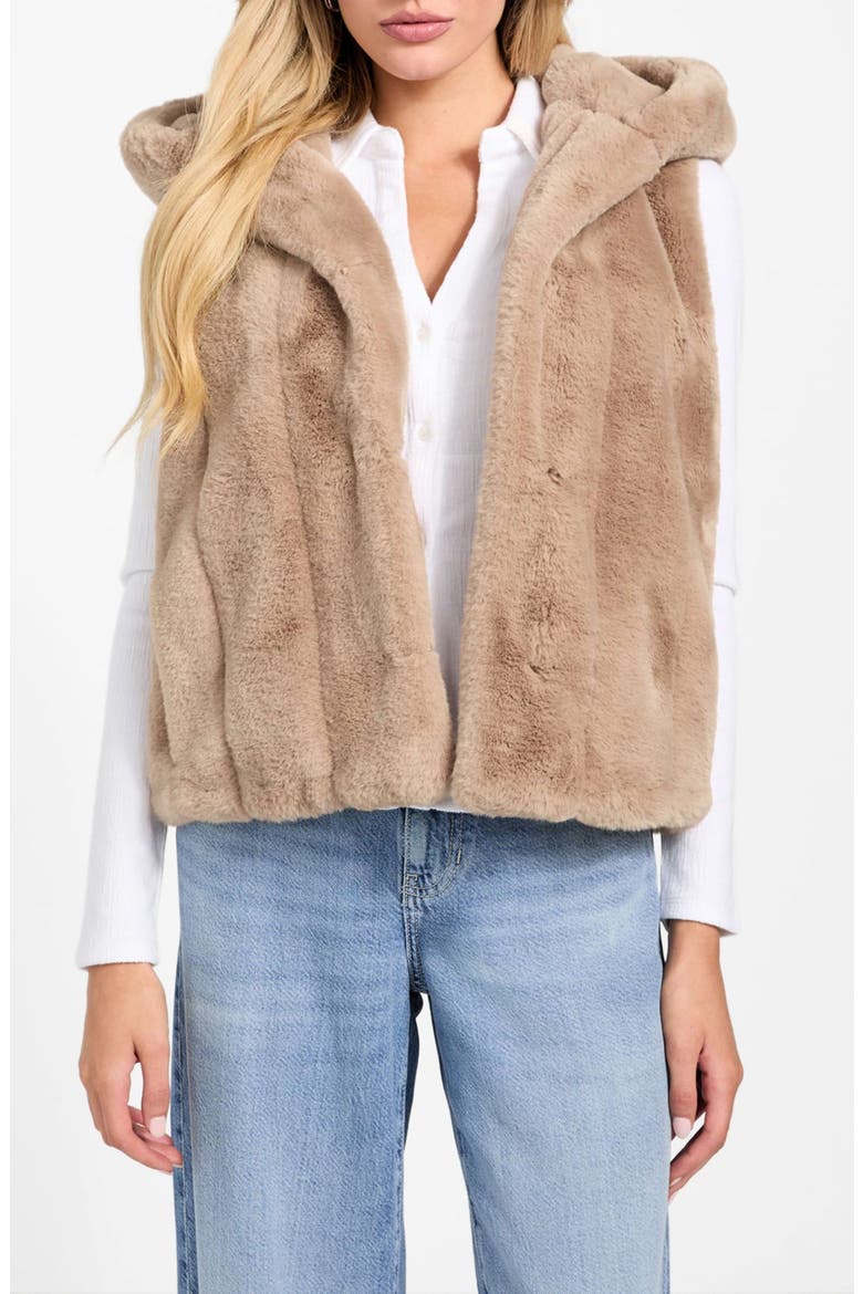 Sophy Hooded Faux Fur Vest, Main, color, BEIGE