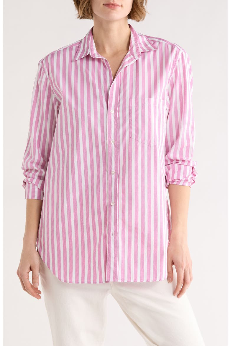 Boyfriend Cotton Button-Up Shirt, Main, color, PINK AND WHITE STRIPE