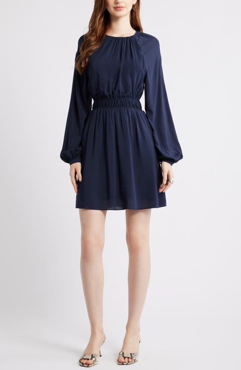 Shirred Waist Long Sleeve Minidress