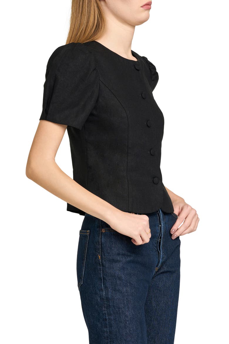 Blair Button Front Linen Blend Top, Alternate, color, BLACK