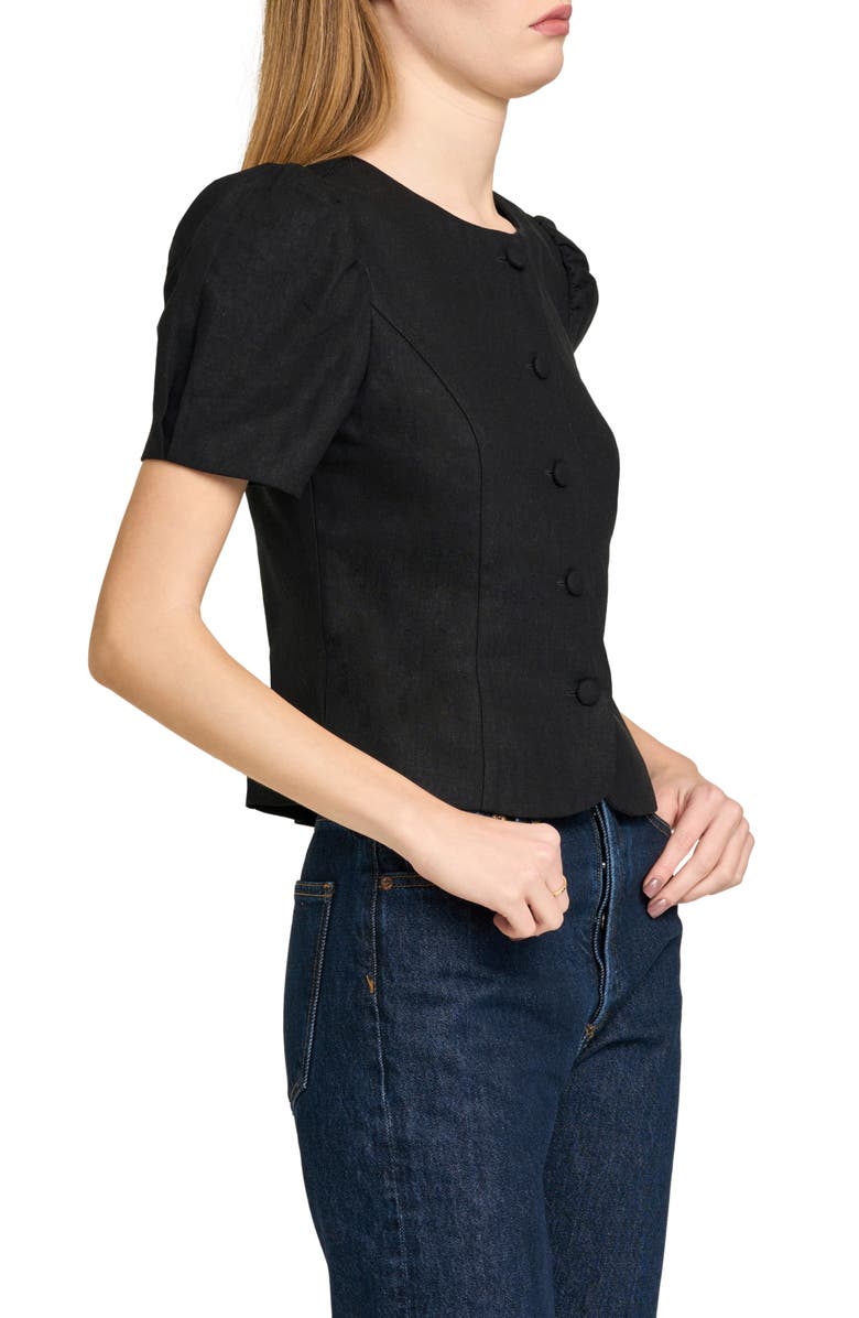 WAYF Blair Button Front Linen Blend Top, Alternate, color, Black