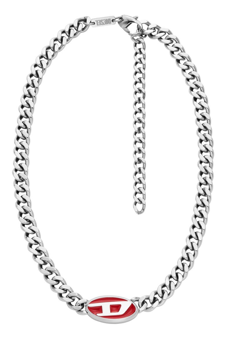Oval D Enamel Pendant Chain Necklace, Main, color, SILVER/ RED