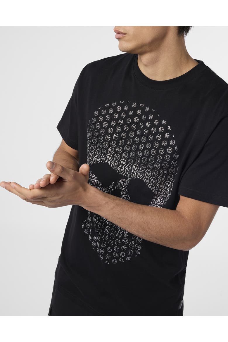 Round Neck T-Shirt Skull Strass Skull Strass Men, Alternate, color, black