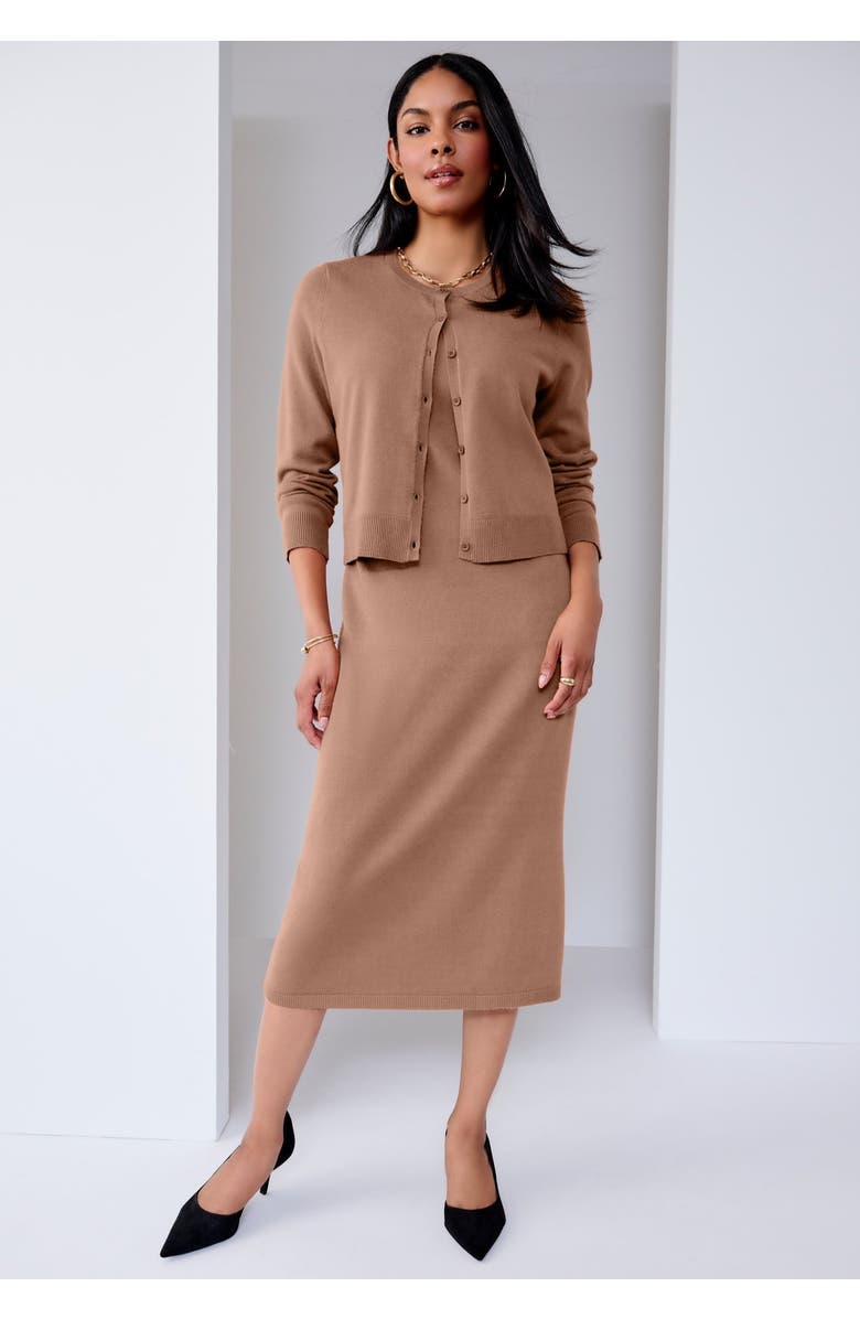 Jessica London Two Piece Sweater Dress Set, Alternate, color, Creamy Mocha