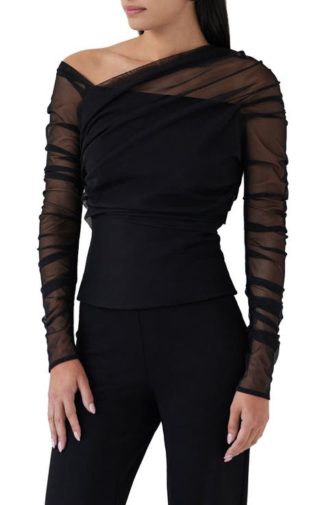 Monroe One-Shoulder Mesh Overlay Top