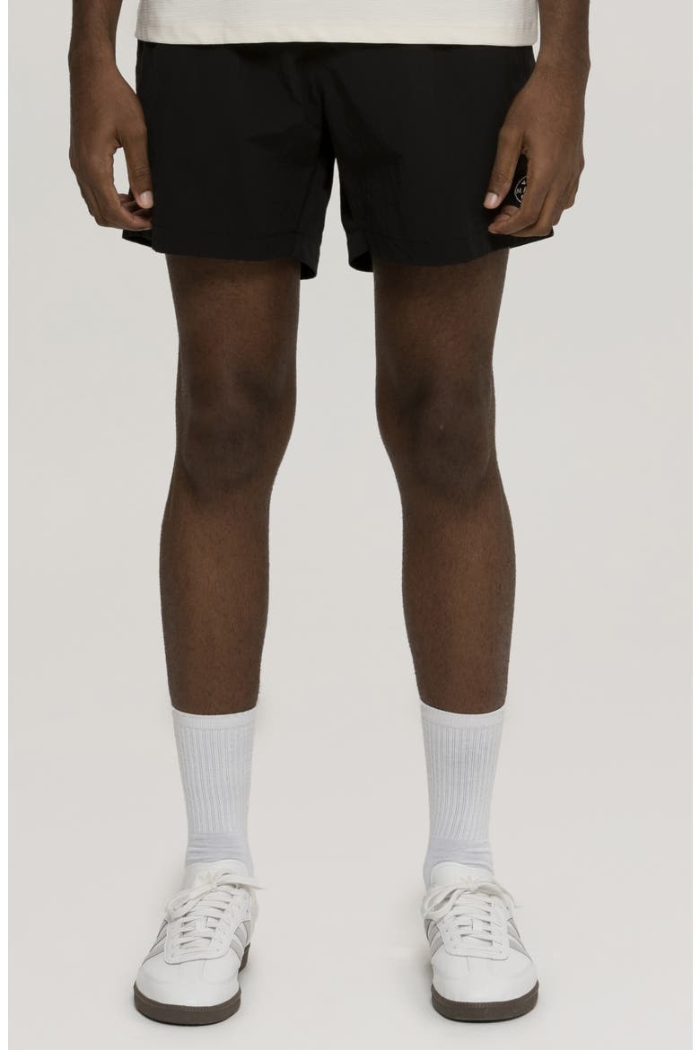 Maui Tag Nylon Swim Trunks, Main, color, BLACK
