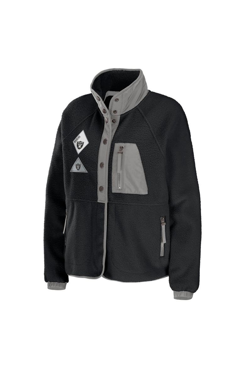 Women's WEAR by Erin Andrews Black Las Vegas Raiders Polar Fleece Raglan Full-Snap Jacket, Alternate, color, Black