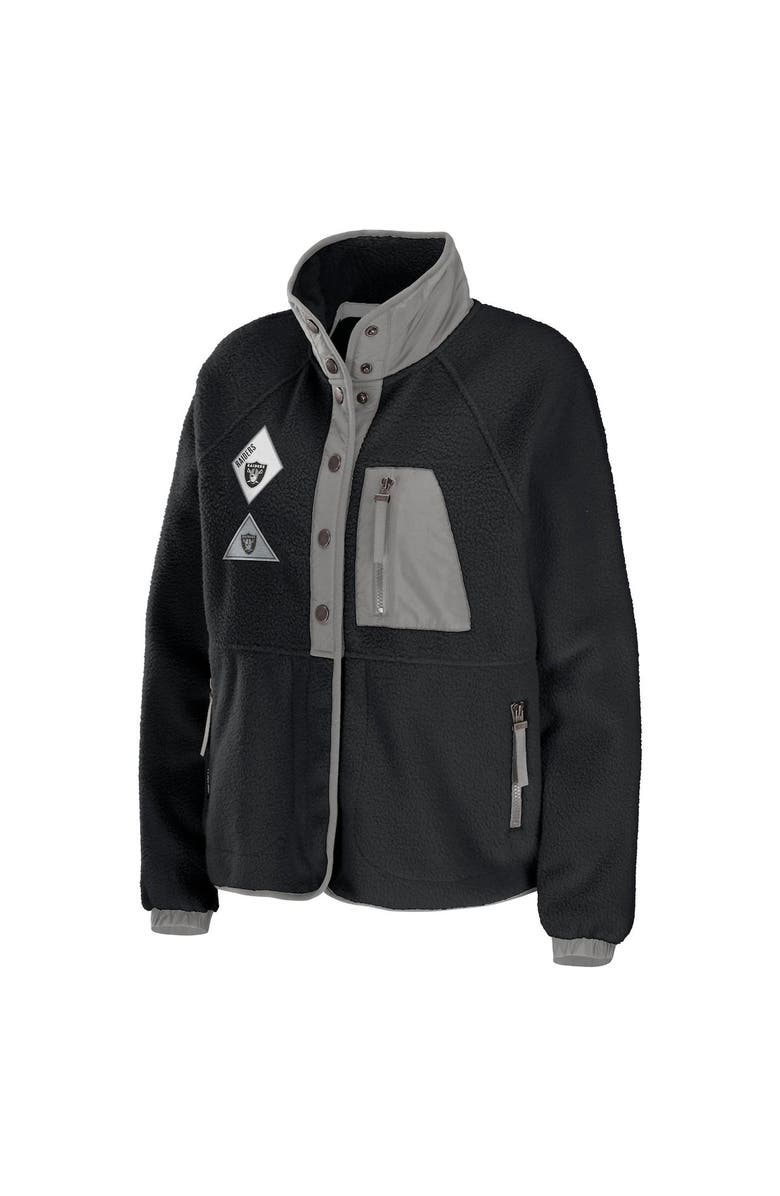 WEAR by Erin Andrews Women's WEAR by Erin Andrews Black Las Vegas Raiders Polar Fleece Raglan Full-Snap Jacket, Alternate, color, Black