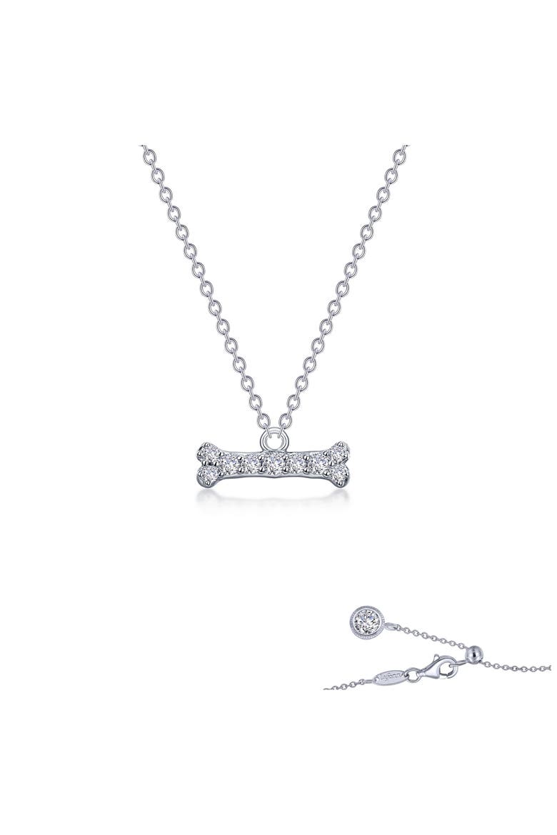 Simulated Diamond Dog Bone Pendant Necklace, Alternate, color, SILVER