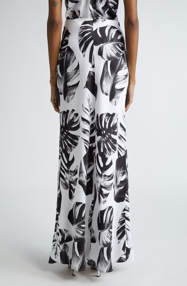 L'AGENCE Zeta Palm Satin Maxi Skirt, Alternate, color, Black/ White Palm Leaves