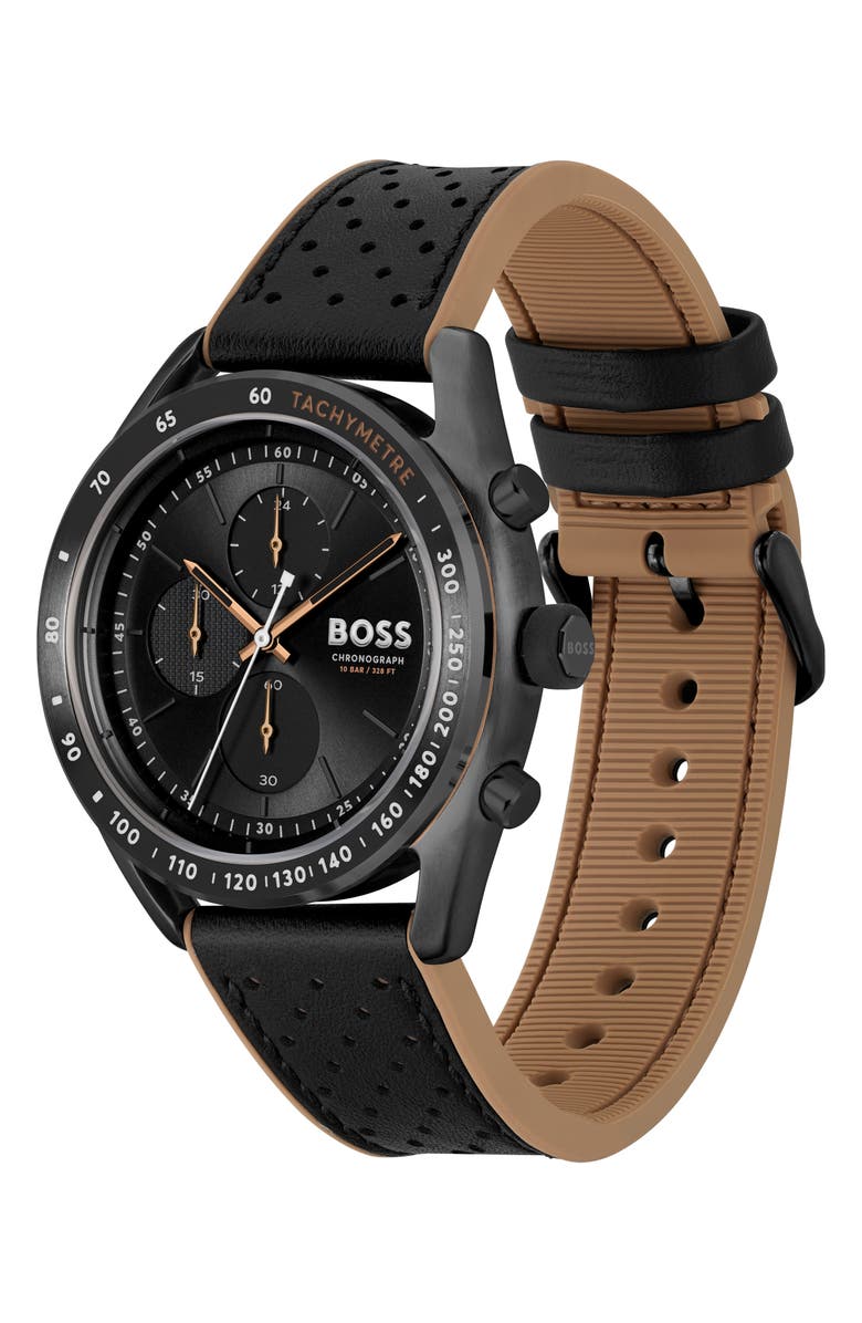 BOSS Center Court Chronograph Leather Strap Watch, 44mm, Alternate, color, 