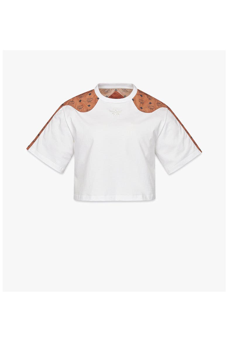 Laurel Cropped T-Shirt in Organic Cotton and Monogram ECONYL®, Main, color, White
