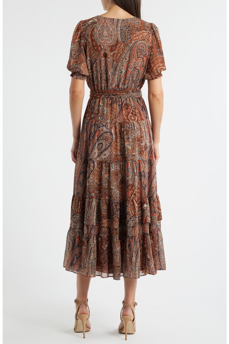 Paisley Belted Crinkle Georgette Midi Dress, Alternate, color, CREAM MULTI