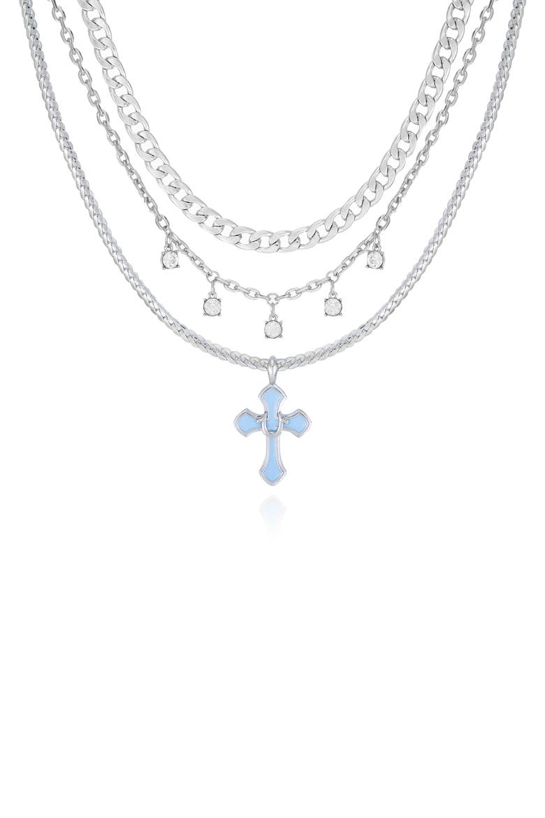 Enamel & Crystal Layered Chain Necklace, Main, color, SILVERTONE/ BLUE